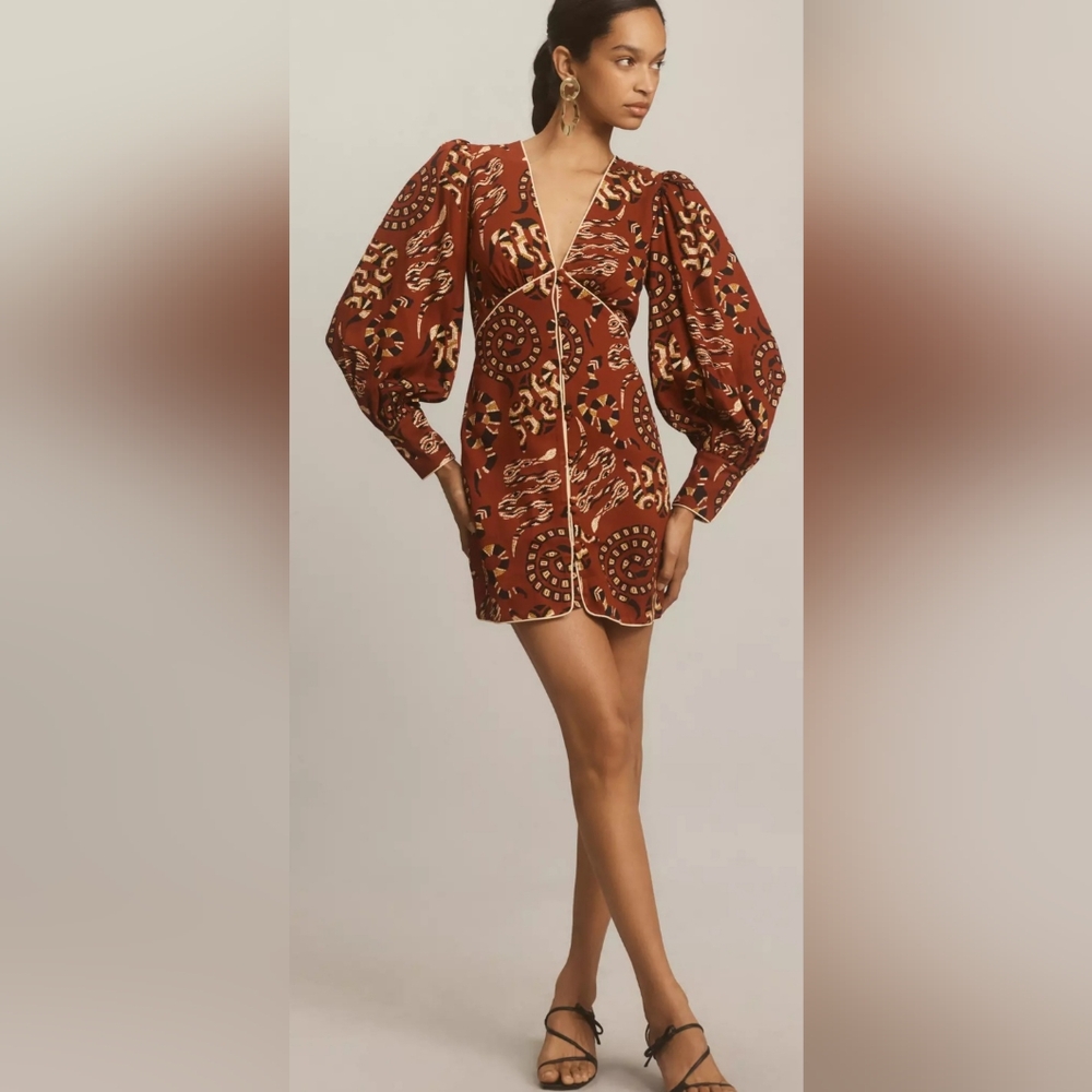 FARM Rio Red and Gold Mini Dress